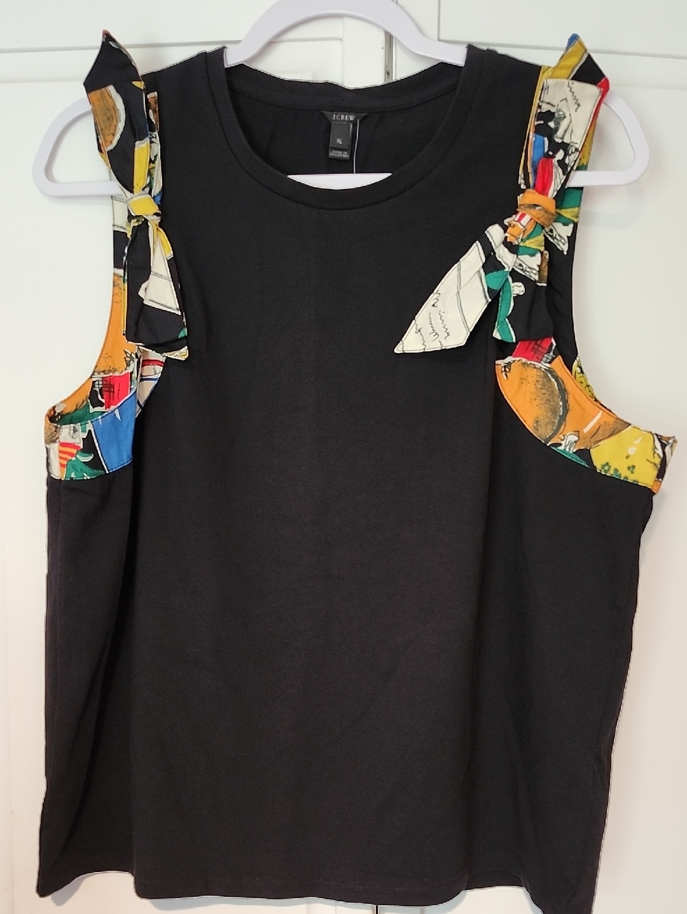 J. Crew Black Sleeveless Tank with Multicolor Tie-Shoulder Accents